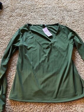 Target Olive Green V-Neck Long Sleeve Top